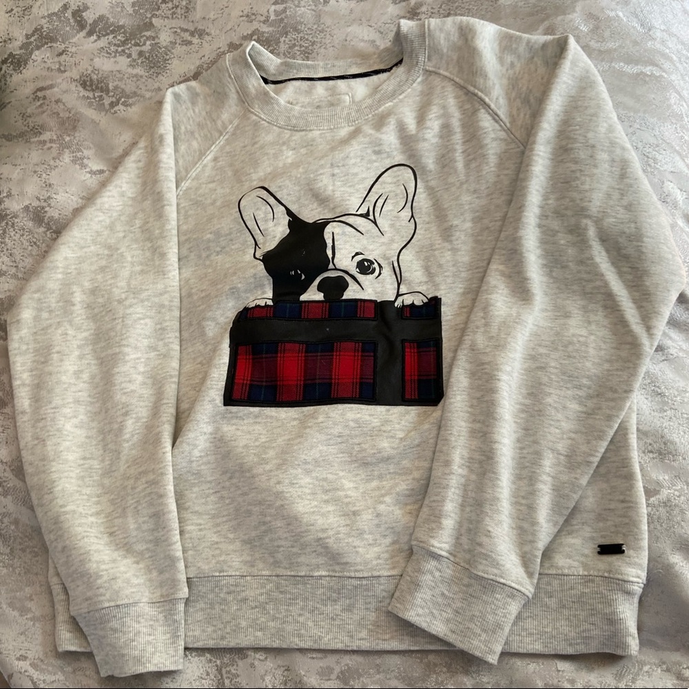 light grey frenchie crewneck
